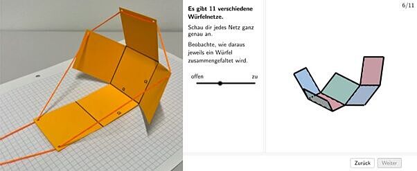 Matheübung mit Würfeln aus Papier und Schnur und Anleitung